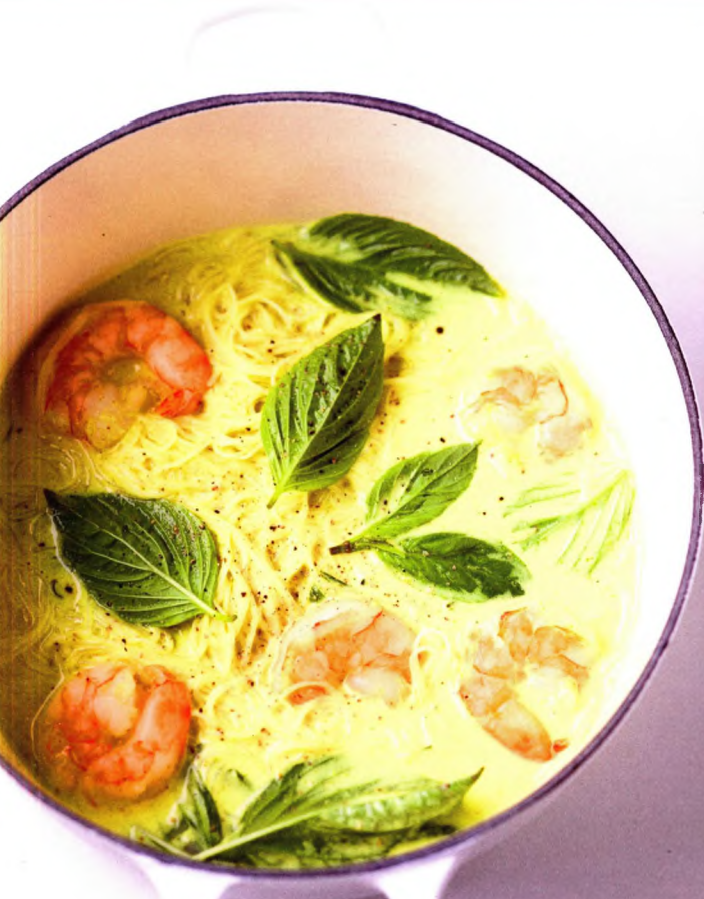 Bouillon repas / crevettes, coco, curry