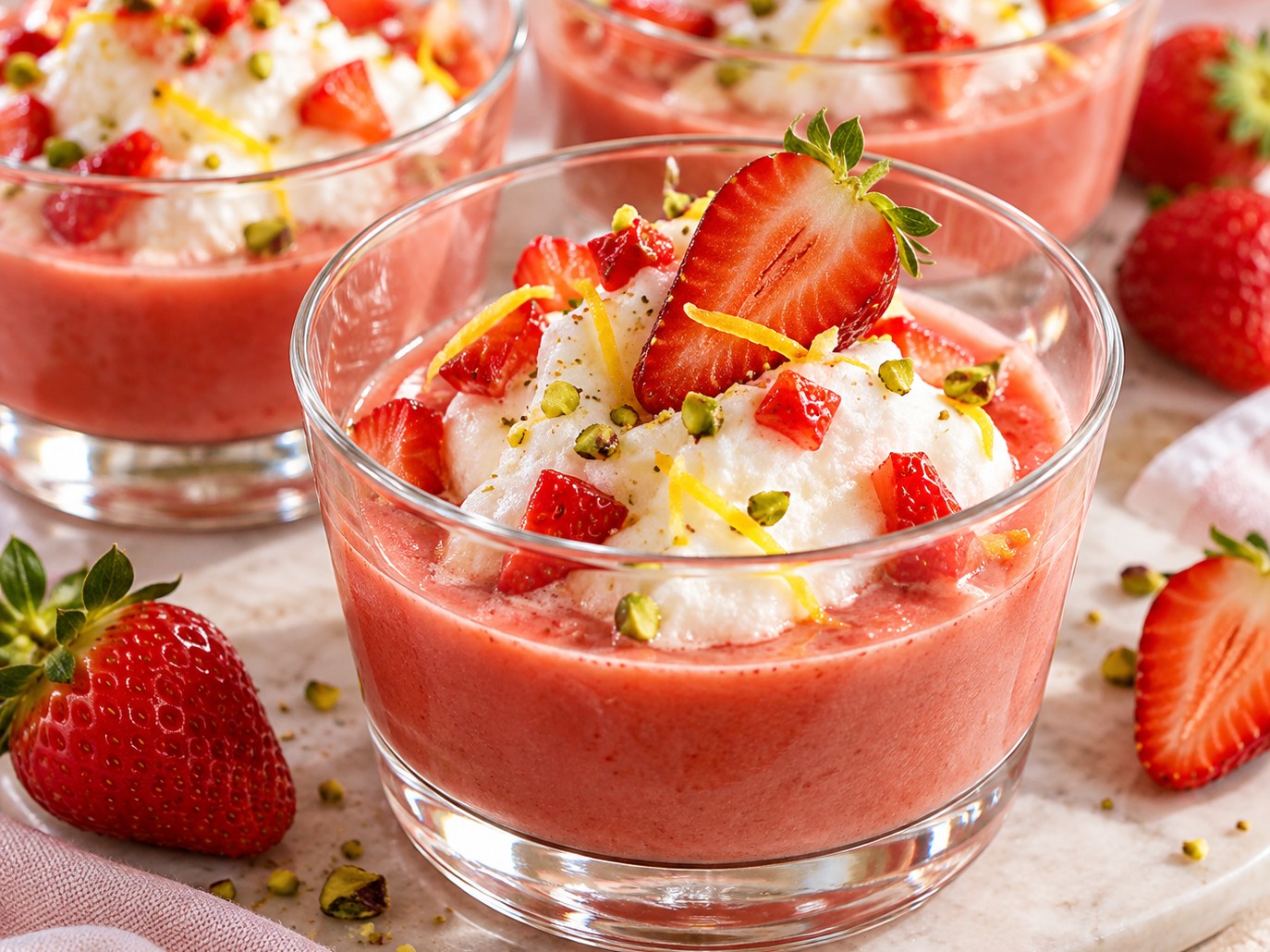 Îles flottantes aux fraises