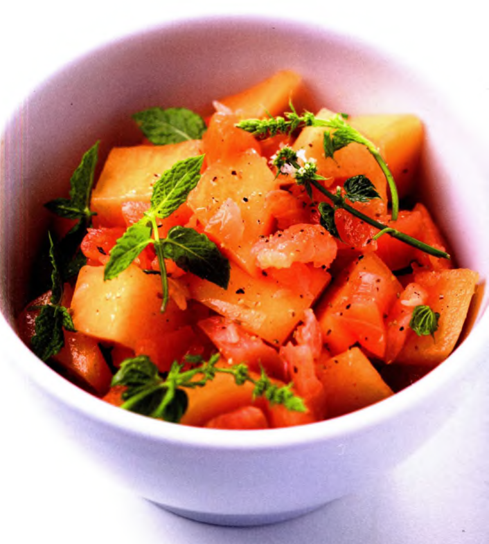 Melon au saumon fumé et à la menthe