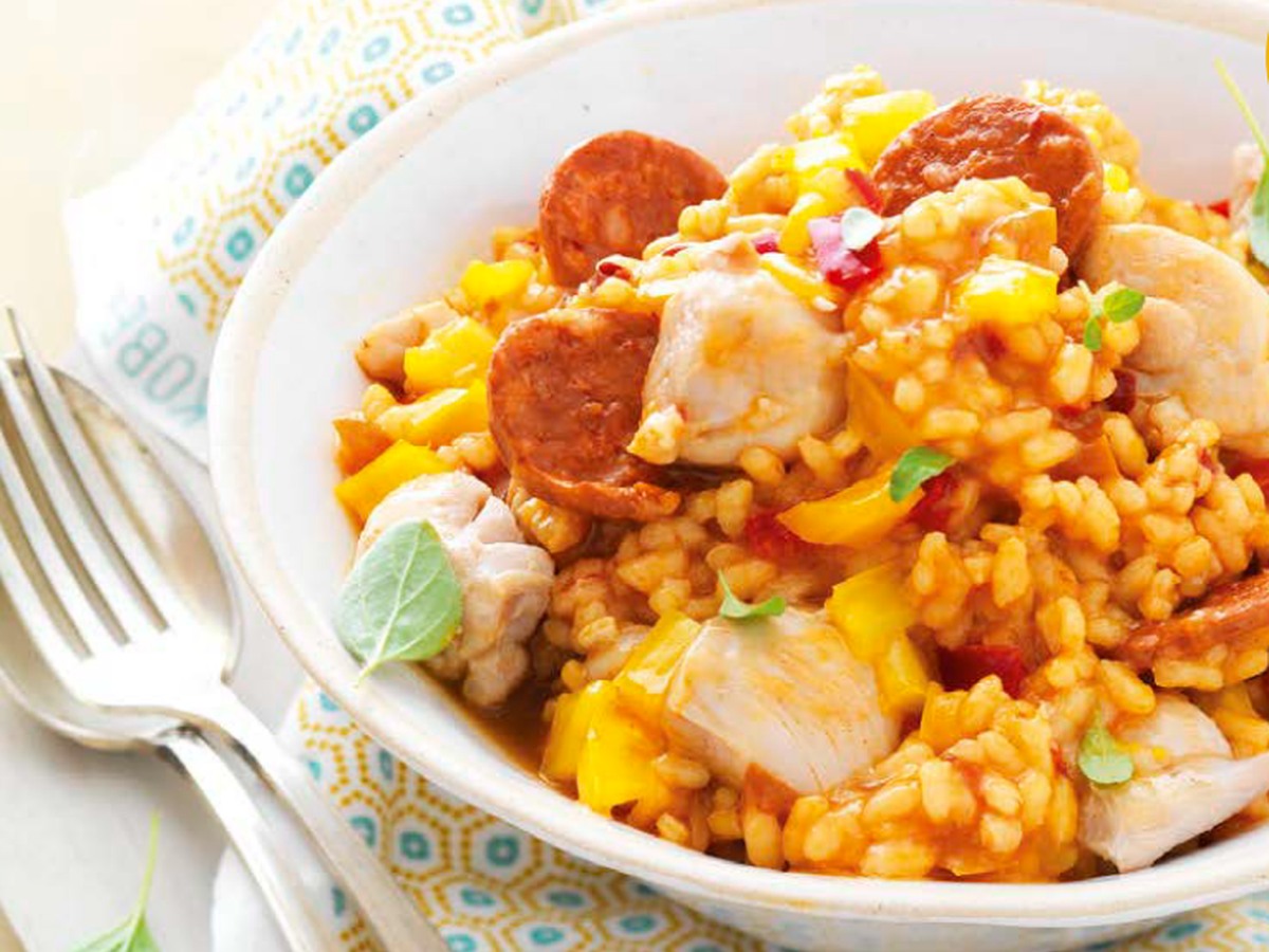 Poulet aux poivrons façon risotto